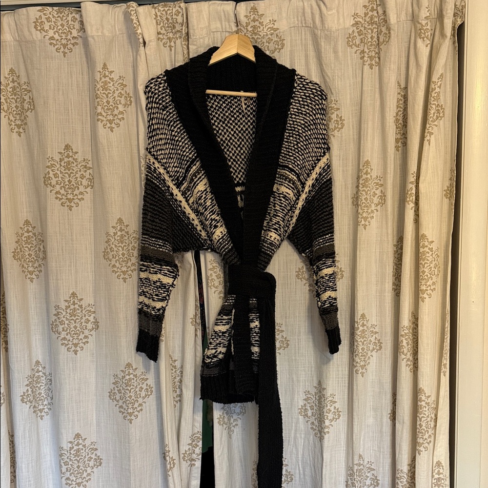 Free People Black and Cream Knit Cardigan